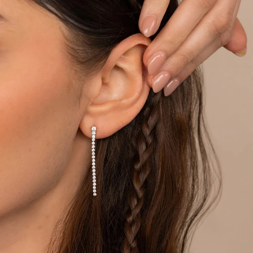 Women's stainless steel zircon earrings with geometric shape and Chinese style line decoration