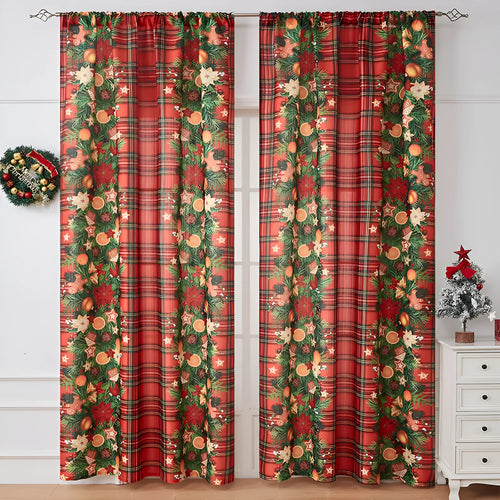 American-style printed Christmas-themed shading cloth curtain with semi-sunshade function