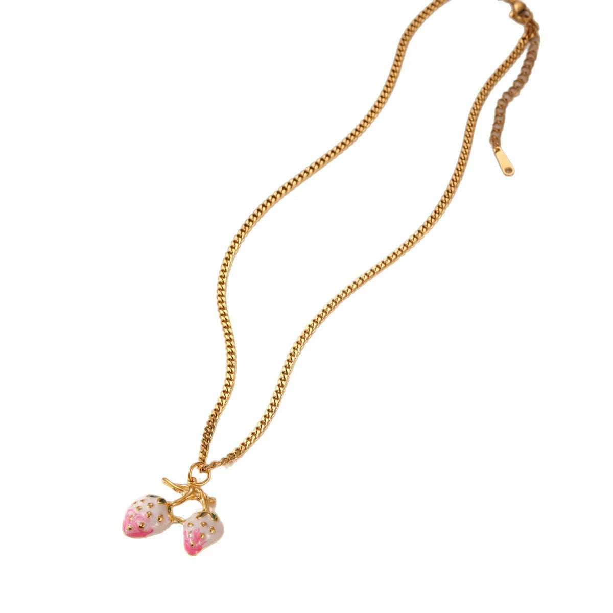 Stainless steel strawberry-shaped pendant necklace on an alloy chain in red or white gradient finish.