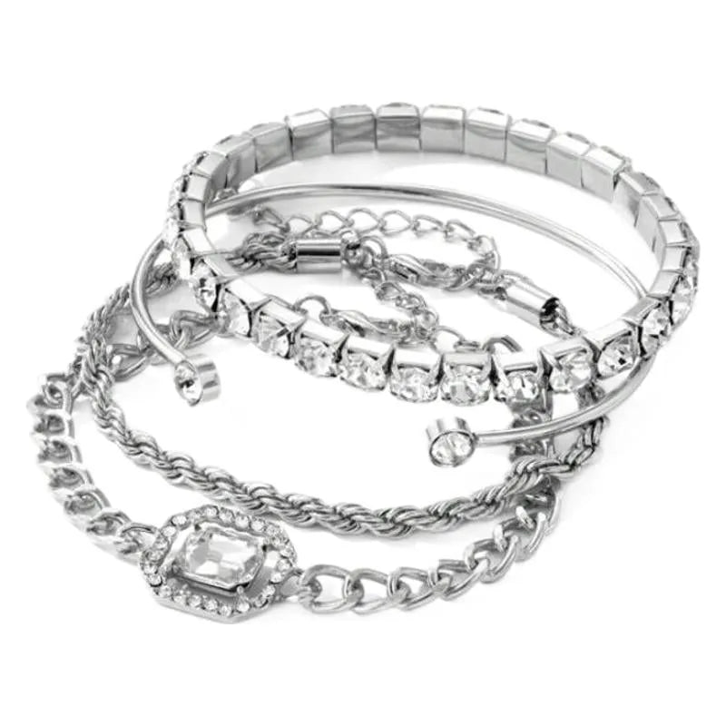 Women's retro geometric alloy jewellery set in gold or silver with necklace, earrings and bracelet