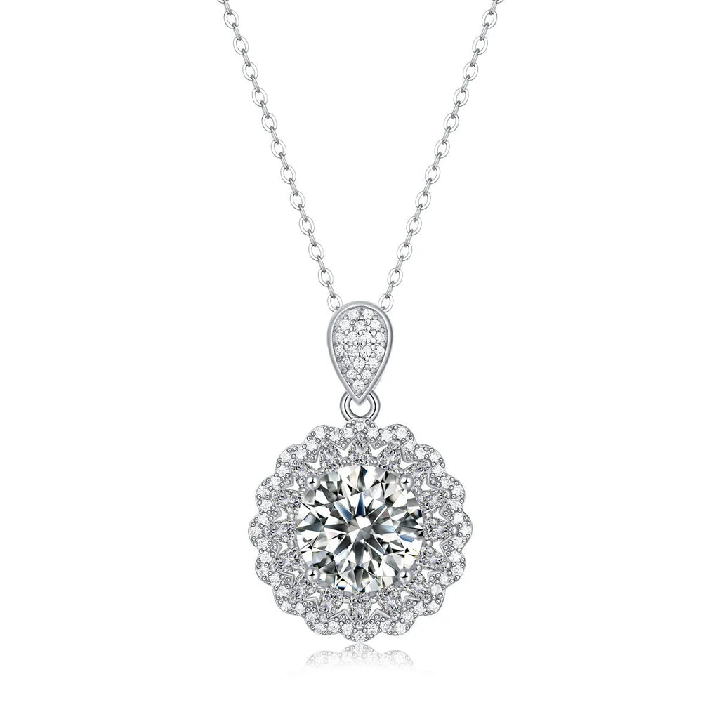 S925 silver necklace round moissanite pendant ball bead chain 5 karat GRA certificate