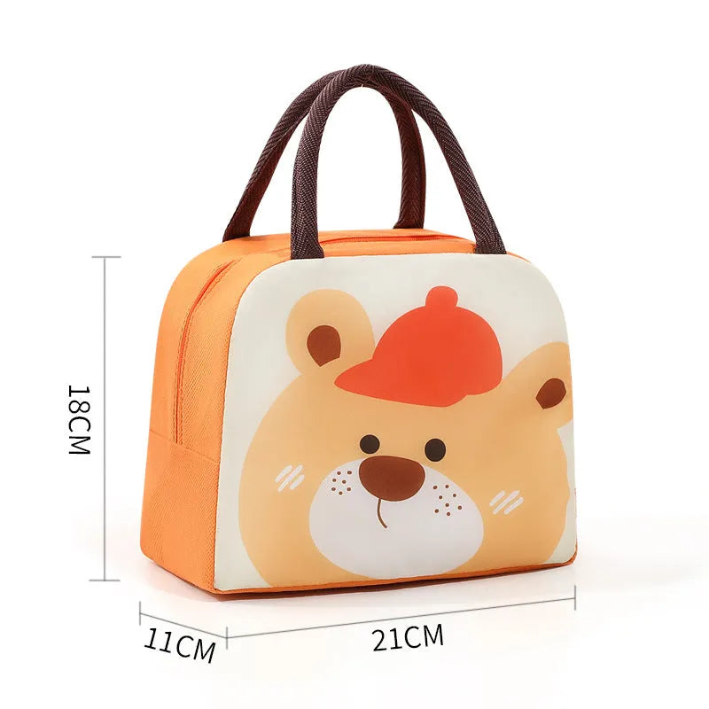 Cartoon insulated lunch box bag with aluminium foil lining and animal designs