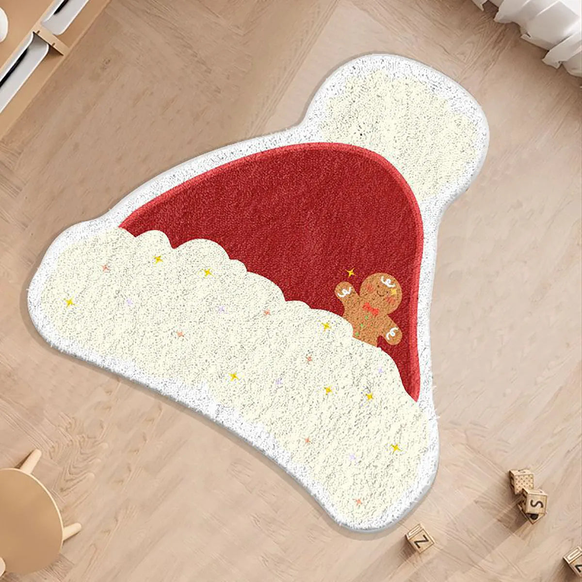 Round Christmas carpet with alien shape design in imitation cashmere fabric featuring festive patterns