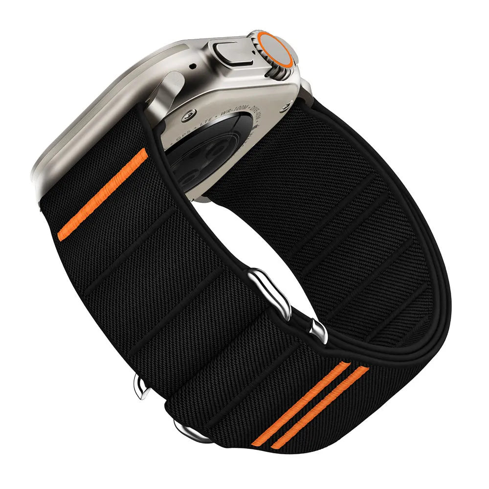 Elastic nylon Apple watchband with stainless steel buckle in multiple colour options
