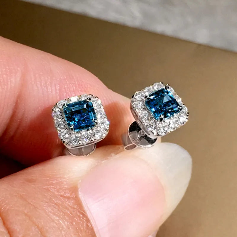 Square zircon earrings with bright grandmother green colour and electroplated copper construction