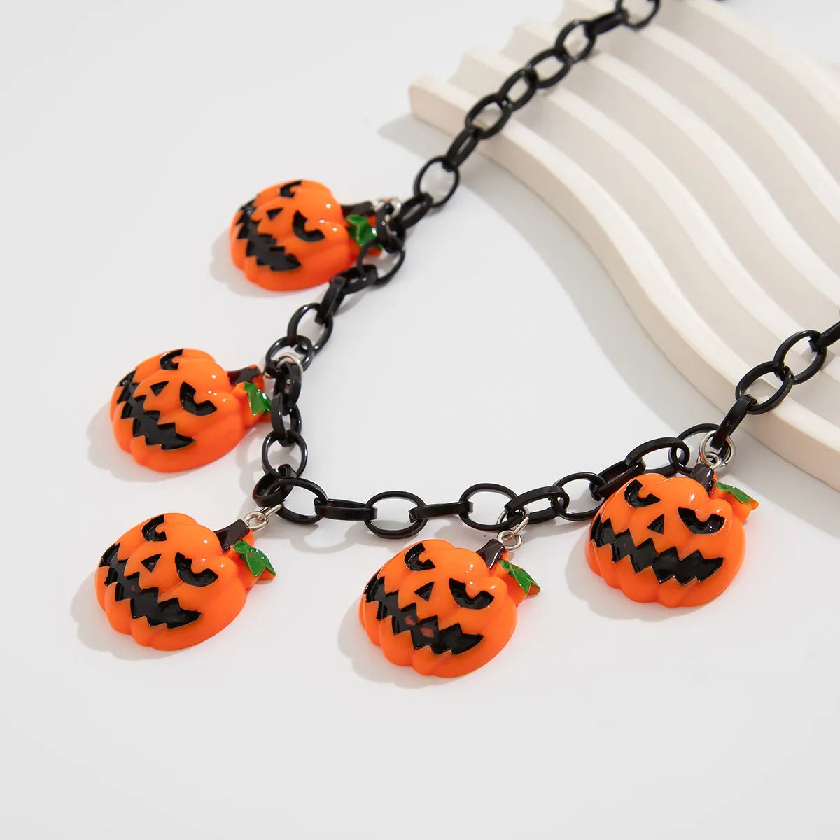 Halloween necklace with ghost and pumpkin acrylic pendant on regular chain in mixed colours