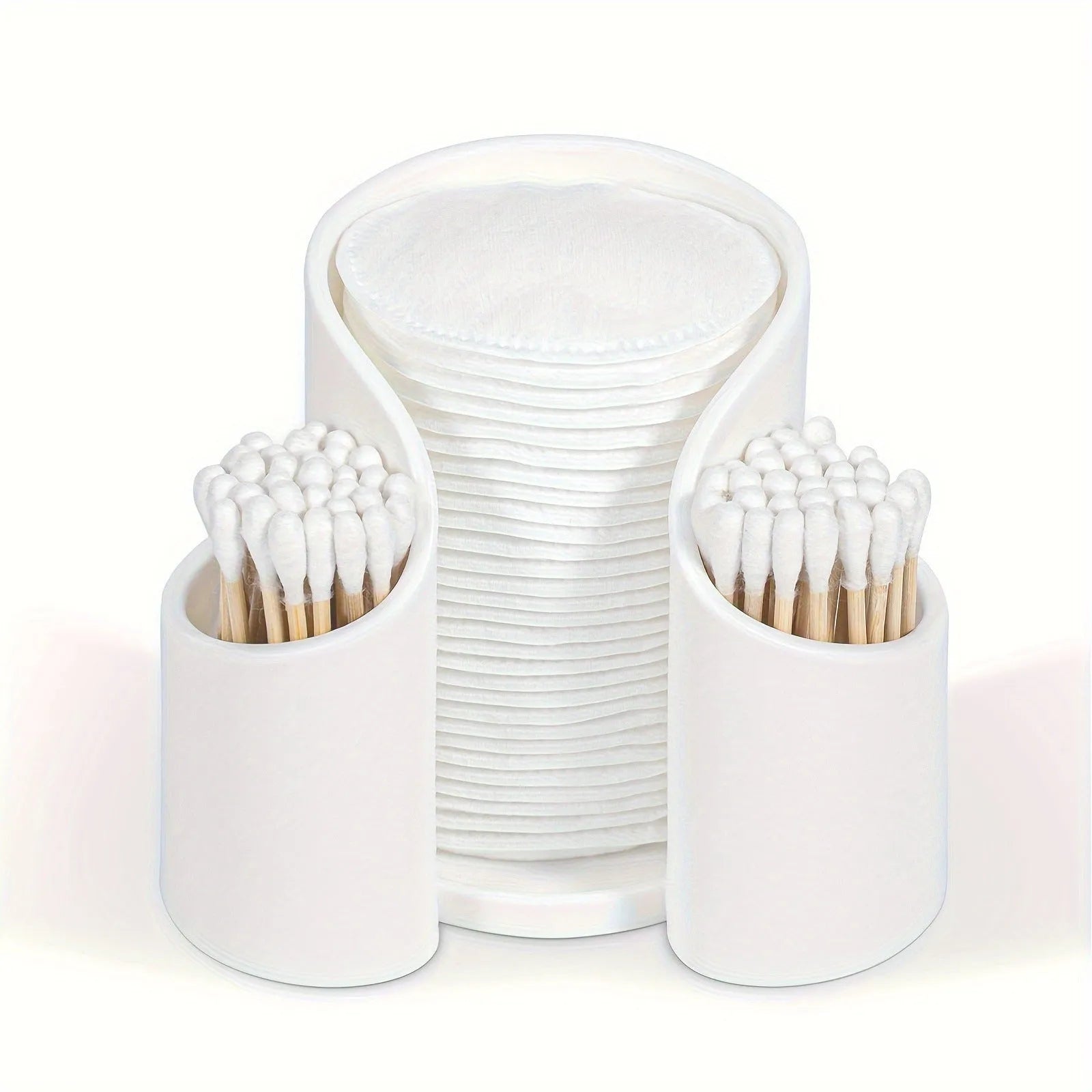A solid-colour plastic cotton box with a lid for storing dental floss or cotton buds.