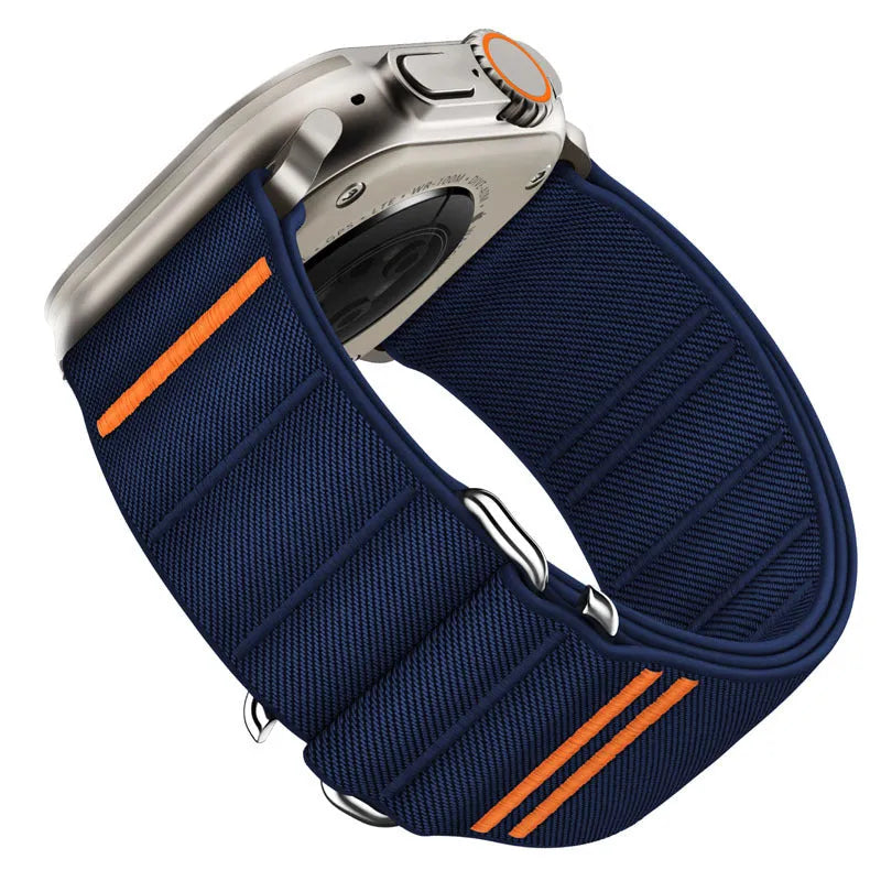 Elastic nylon Apple watchband with stainless steel buckle in multiple colour options