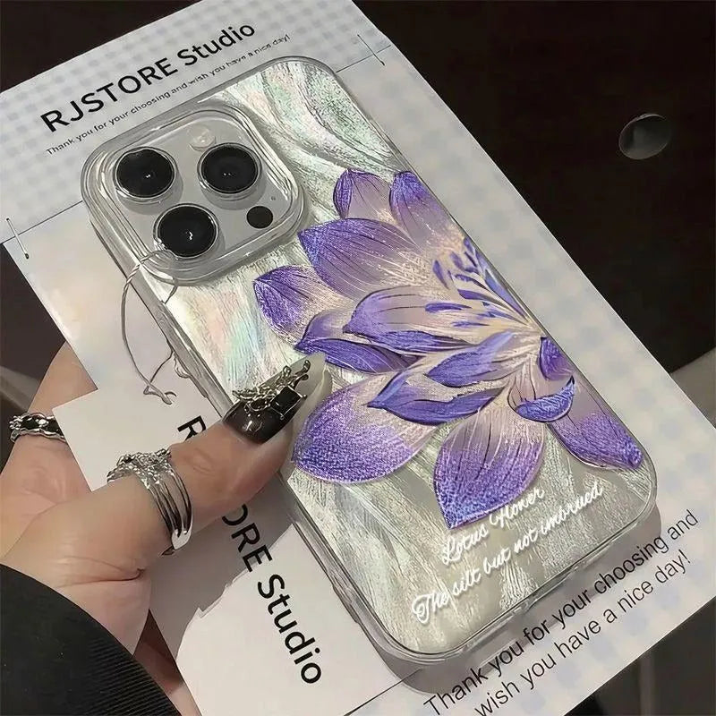 Blue Lotus Light Luxury Fairy design hard plastic case for iPhone on a white background.