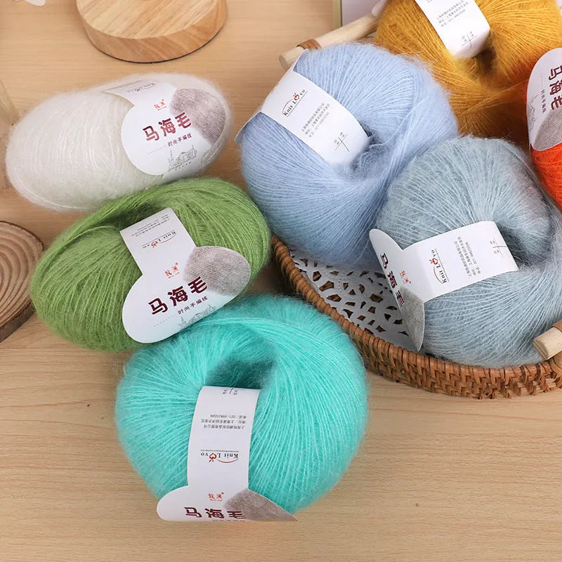 Mohair wool ball for DIY hand-woven scarf kit in one of 34 available colours