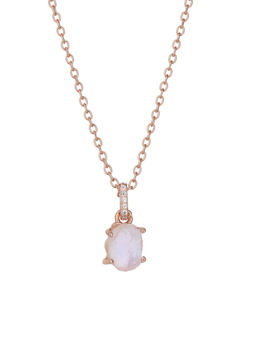 Sterling silver necklace with geometric crystal moonstone pendant on adjustable curb chain