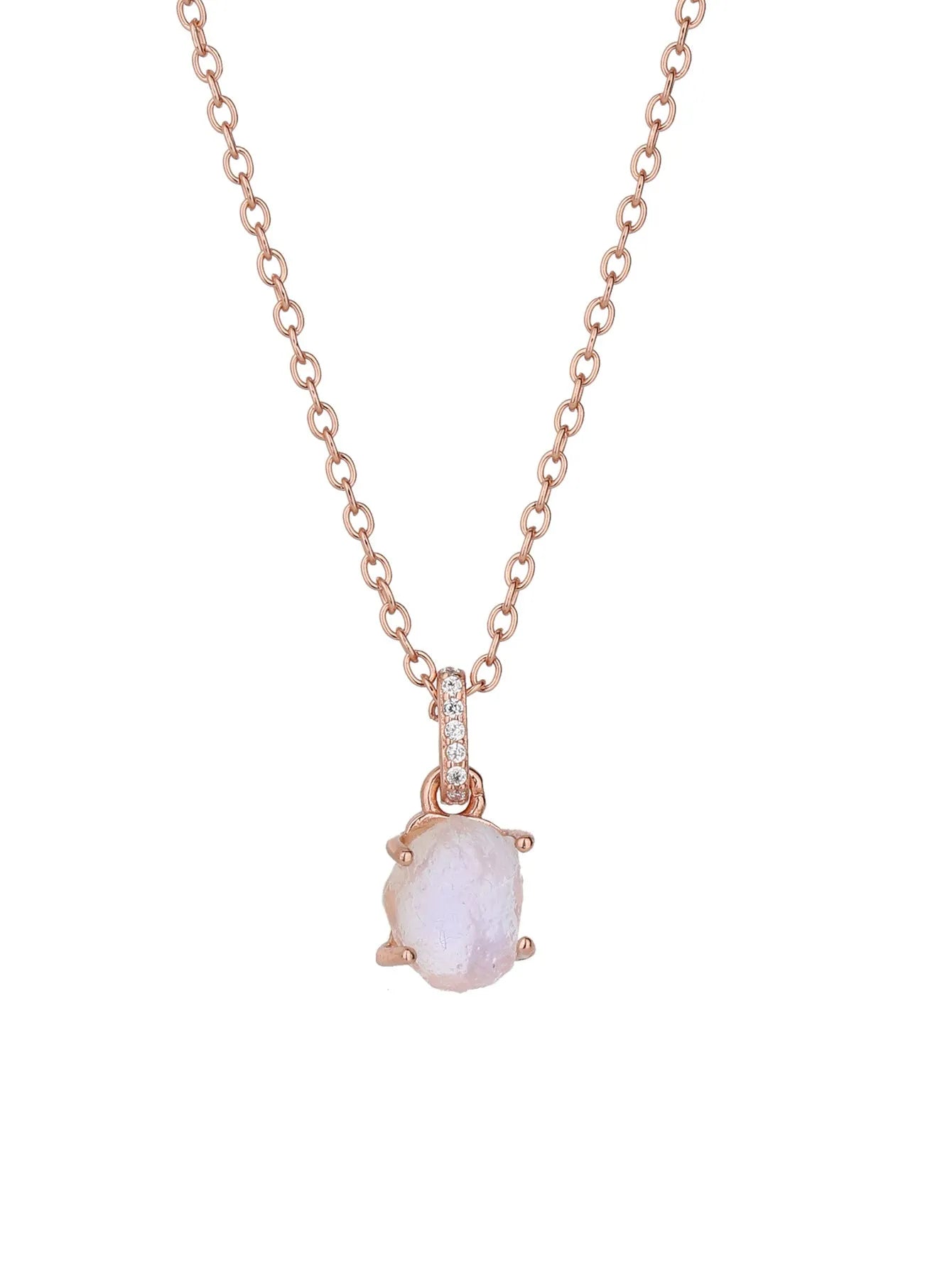 Sterling silver necklace with geometric crystal moonstone pendant on adjustable curb chain