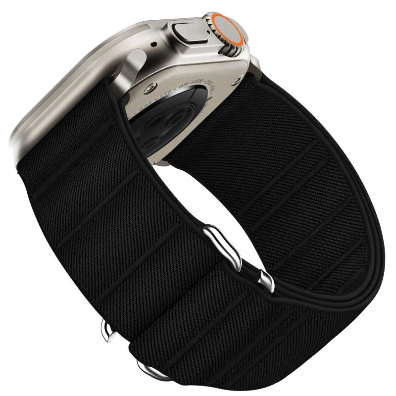 Elastic nylon Apple watchband with stainless steel buckle in multiple colour options