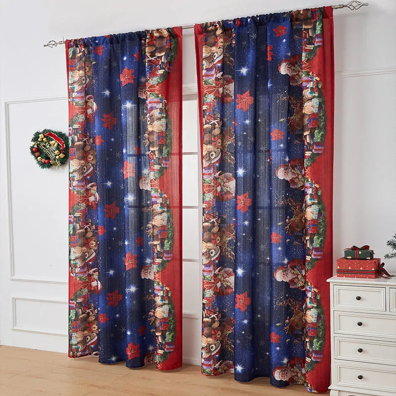 American-style printed Christmas-themed shading cloth curtain with semi-sunshade function