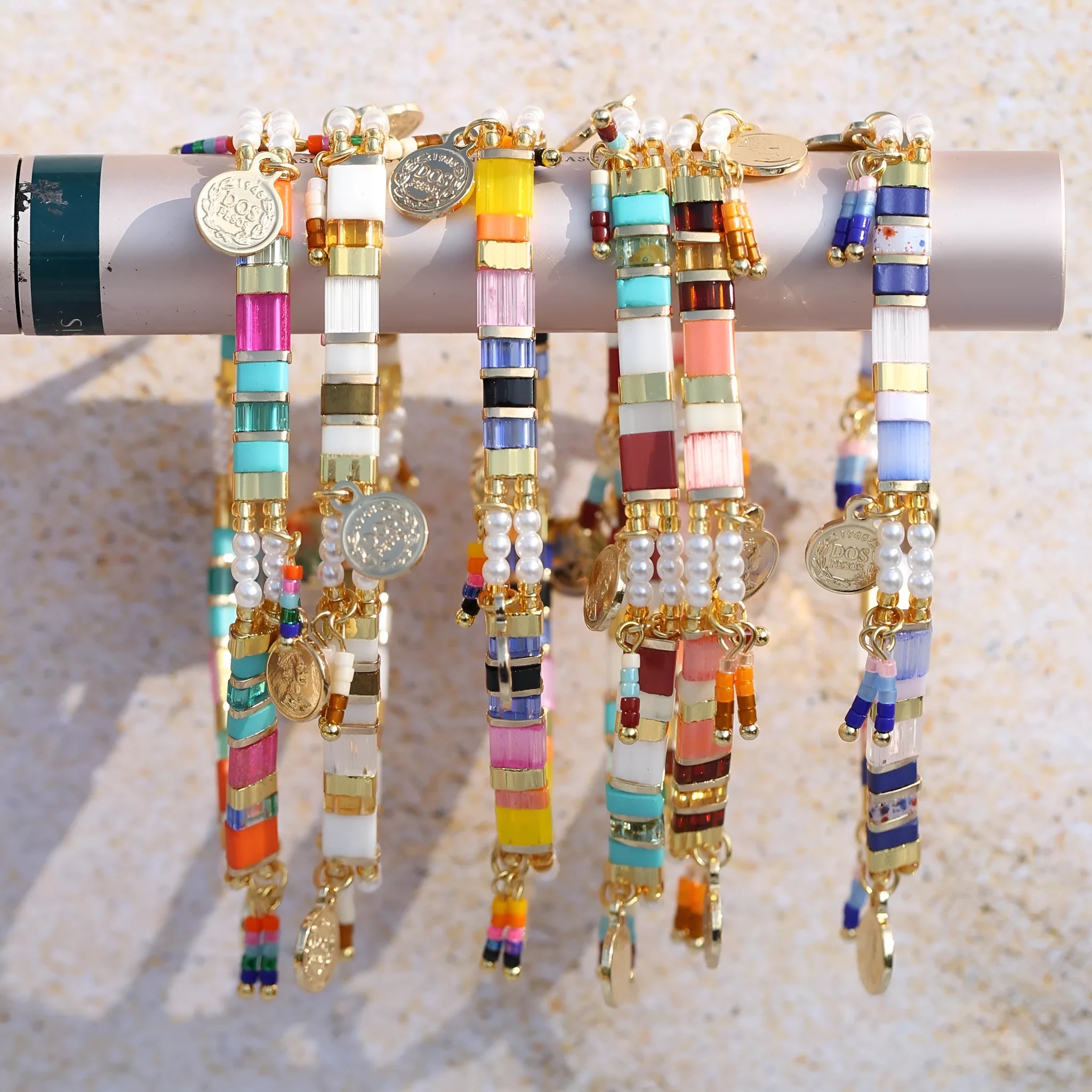 Women's manual imitation pearl bead bracelet in European and American glass coloured design