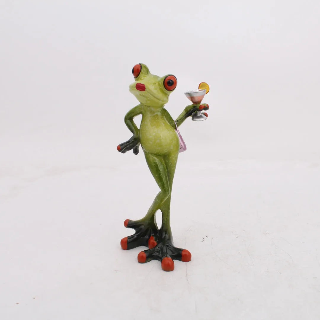 Pastoral style resin frog decoration for home interior display