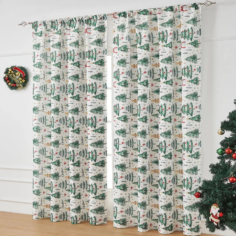 American-style printed Christmas-themed shading cloth curtain with semi-sunshade function