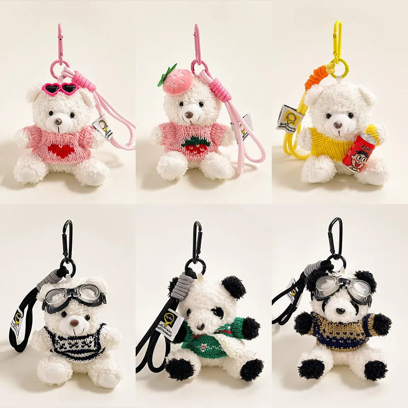 Cartoon plush doll keychain pendant in bear design 12cm size soft stuffed key ring