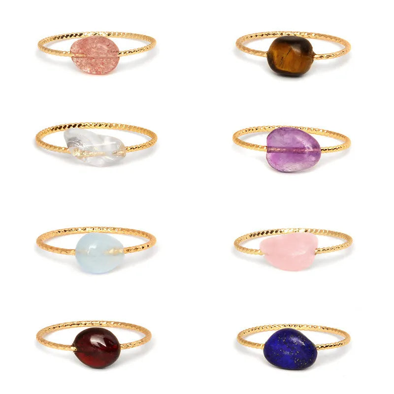 Geometric niche design agate ring for women showing eight colour variations on display