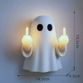 Plastic ghost statue night lamp in white with a modern simple style, 19.85cm tall, on a wooden shelf