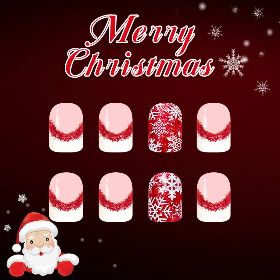 Short glossy square false nails in white French style colour C1253