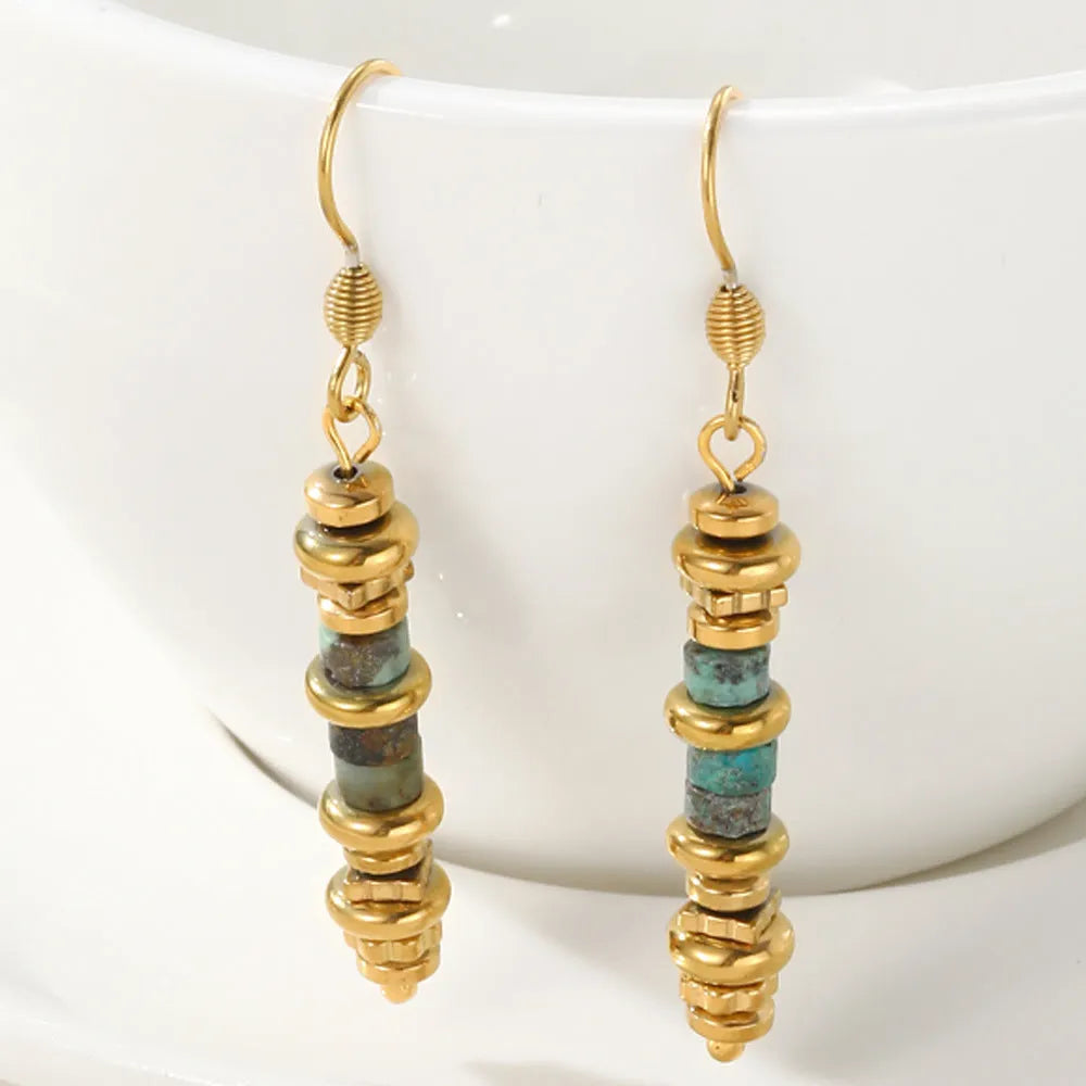 Geometric titanium steel dangle earrings with European retro styling
