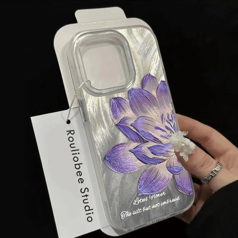 Blue Lotus Light Luxury Fairy design hard plastic case for iPhone on a white background.