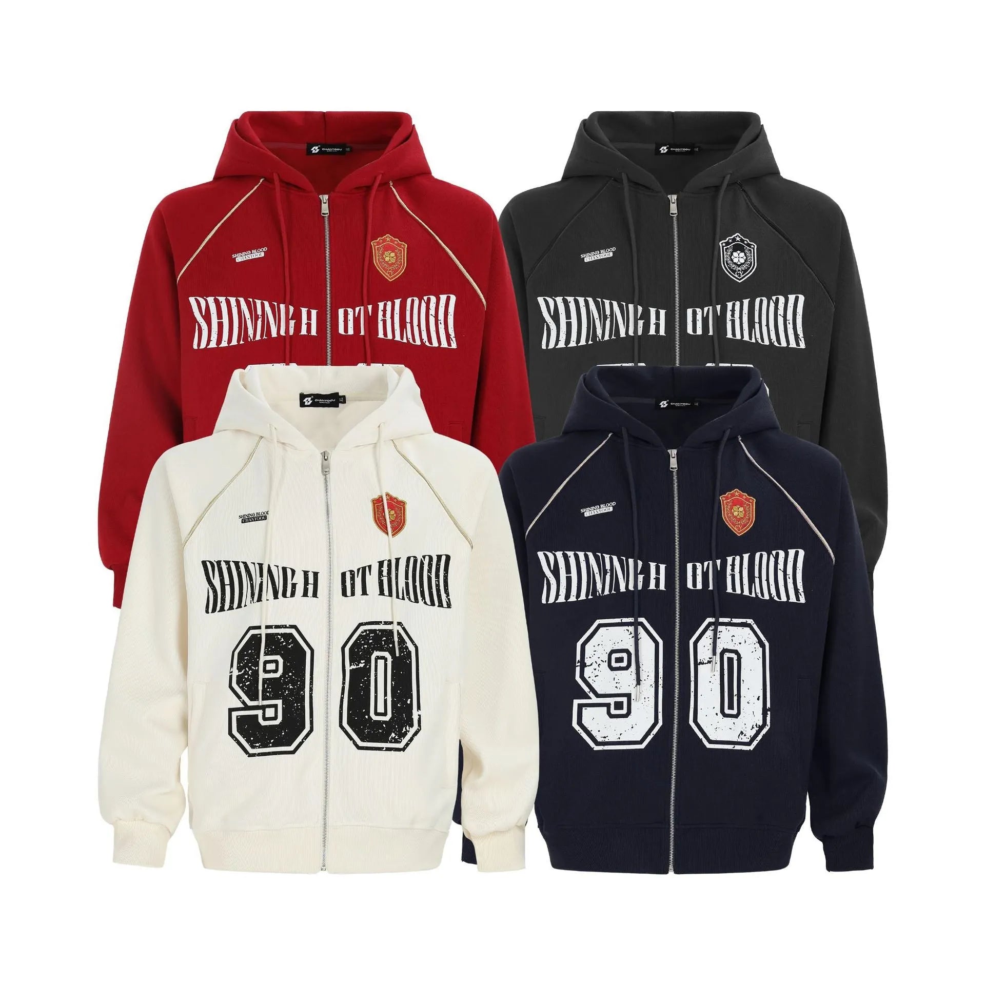 Women's red American retro style hooded jacket with letter embroidery and loose fit