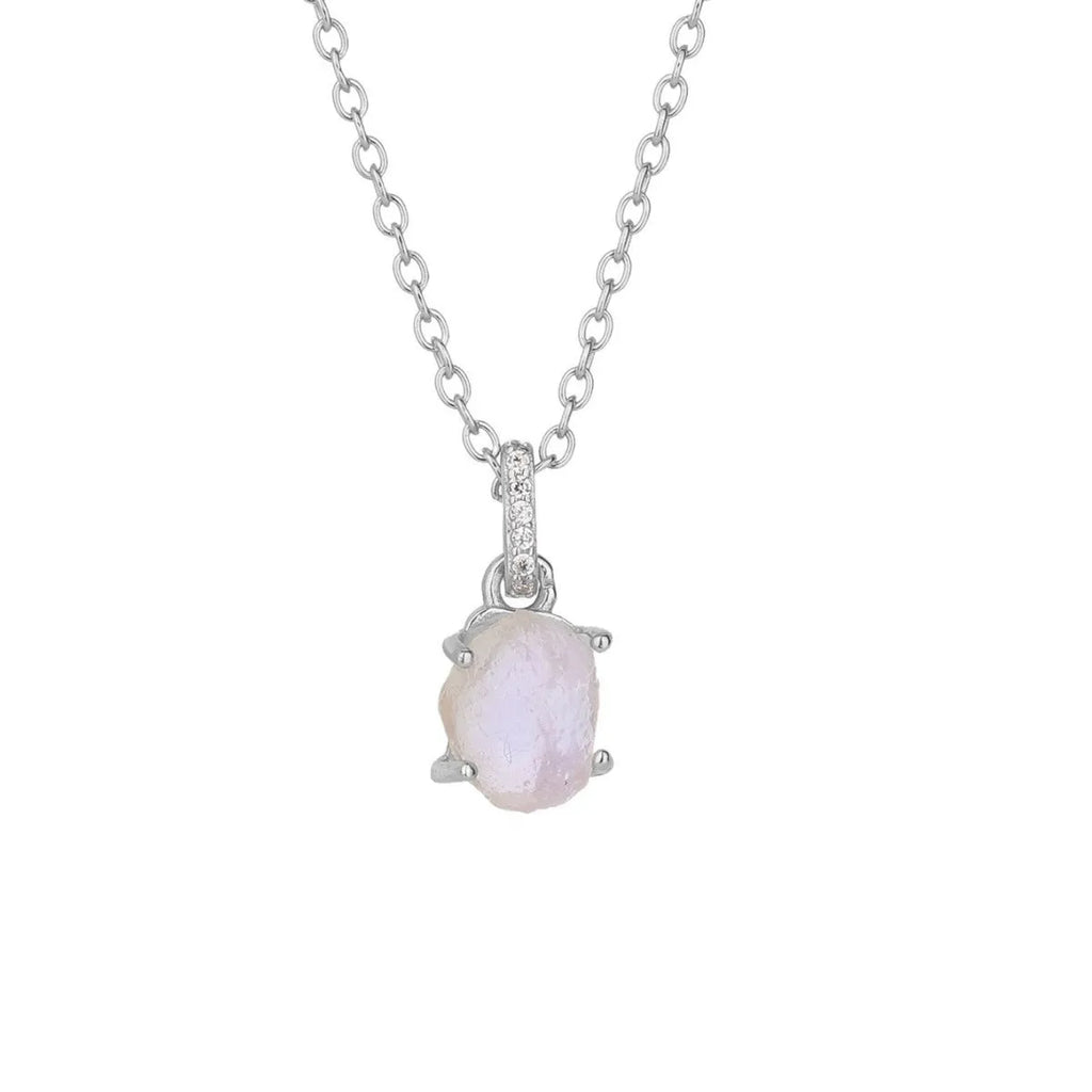 Sterling silver necklace with geometric crystal moonstone pendant on adjustable curb chain