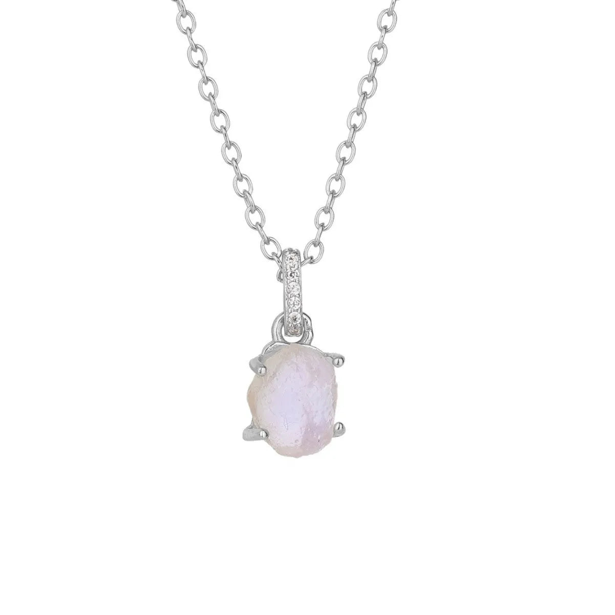 Sterling silver necklace with geometric crystal moonstone pendant on adjustable curb chain