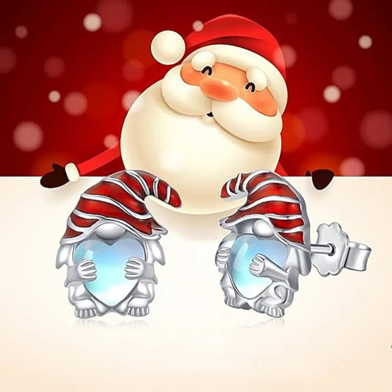 Santa Claus themed heart-shaped earrings for women in electroplated white gold colour