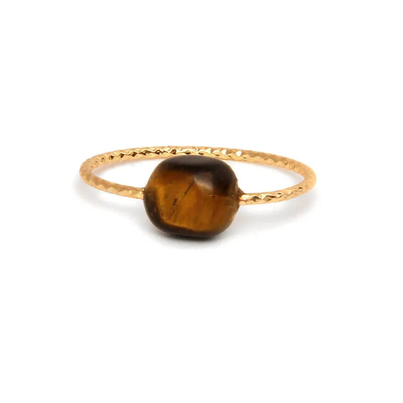 Geometric niche design agate ring for women showing eight colour variations on display