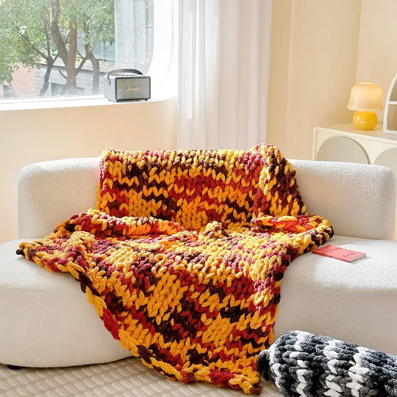 Chenille striped cover blanket measuring 130x170cm in winter thickened design with thick ice bar dyed pattern