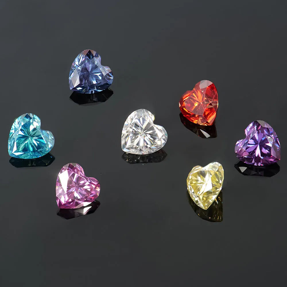 Lemon yellow heart-shaped moissanite gemstone showing symmetrical cut and warm colour