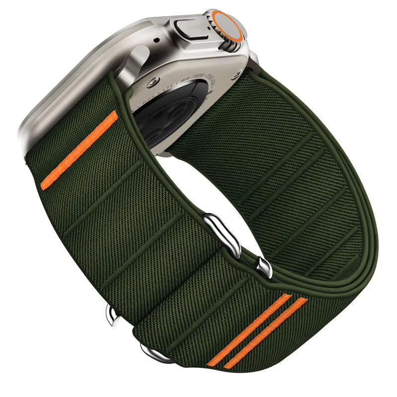 Elastic nylon Apple watchband with stainless steel buckle in multiple colour options