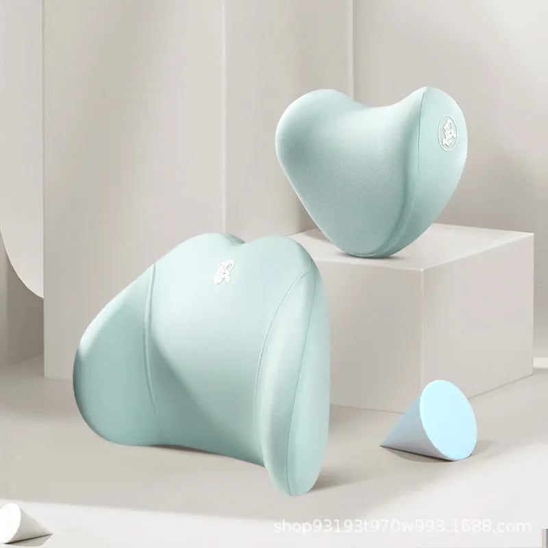 Memory foam car pillow set with cotton cover showing heart pattern design in various colour options