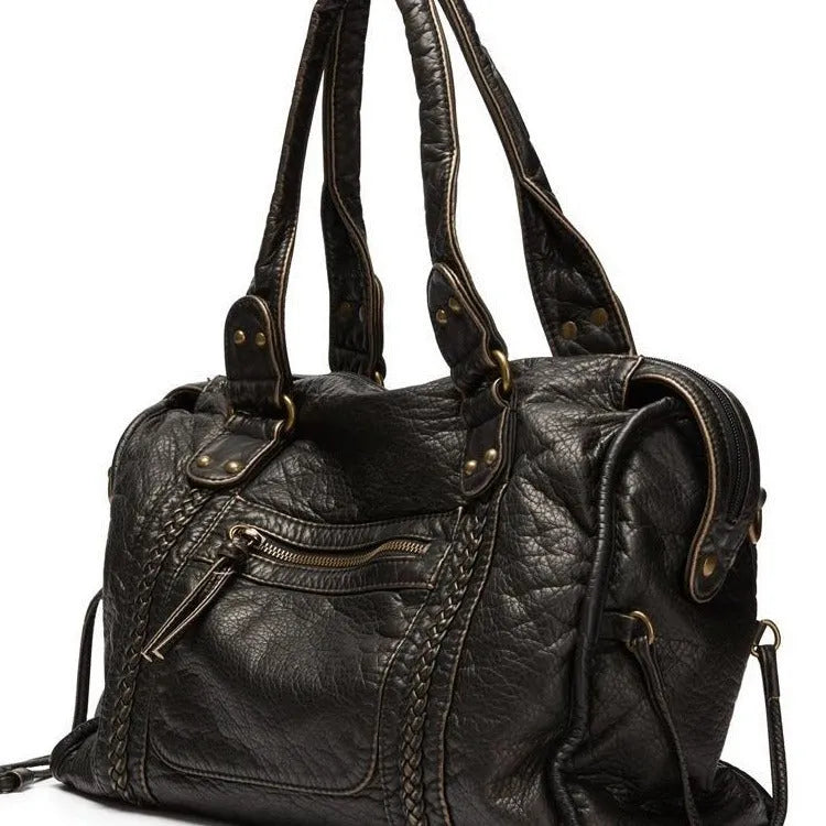 Women's retro messenger bag in soft PU leather with woven texture and horizontal square shape