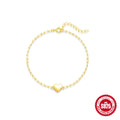 Gold plated S925 sterling silver bracelet with heart charm and geometric clip chain on wrist