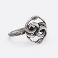 Retro double snake titanium steel ring in steel colour showing detailed snake design