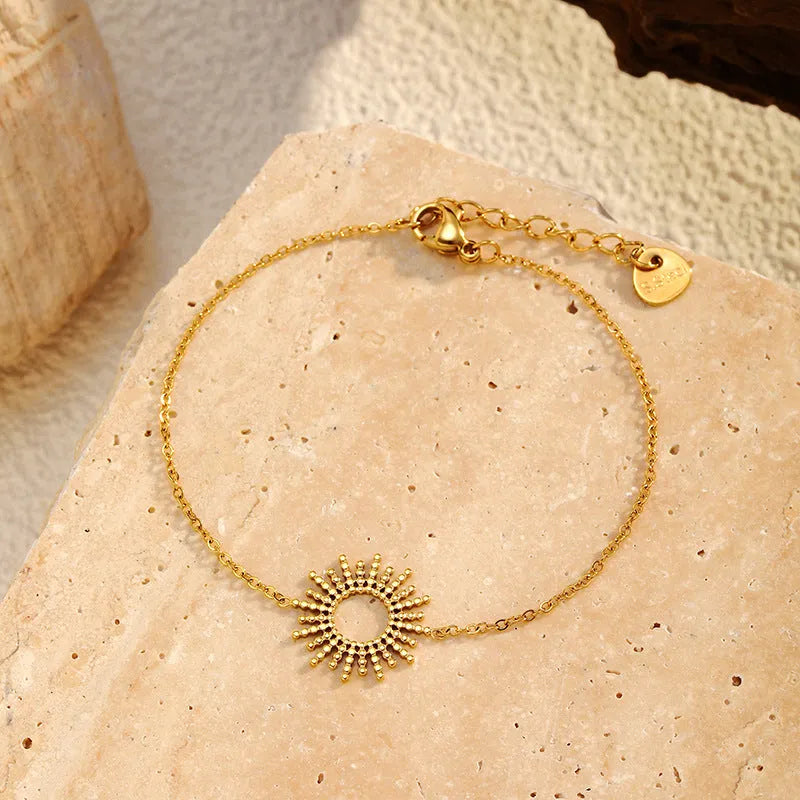 SUNFLOWER series 14K stainless steel gold chain necklace and bracelet set with geometric design
