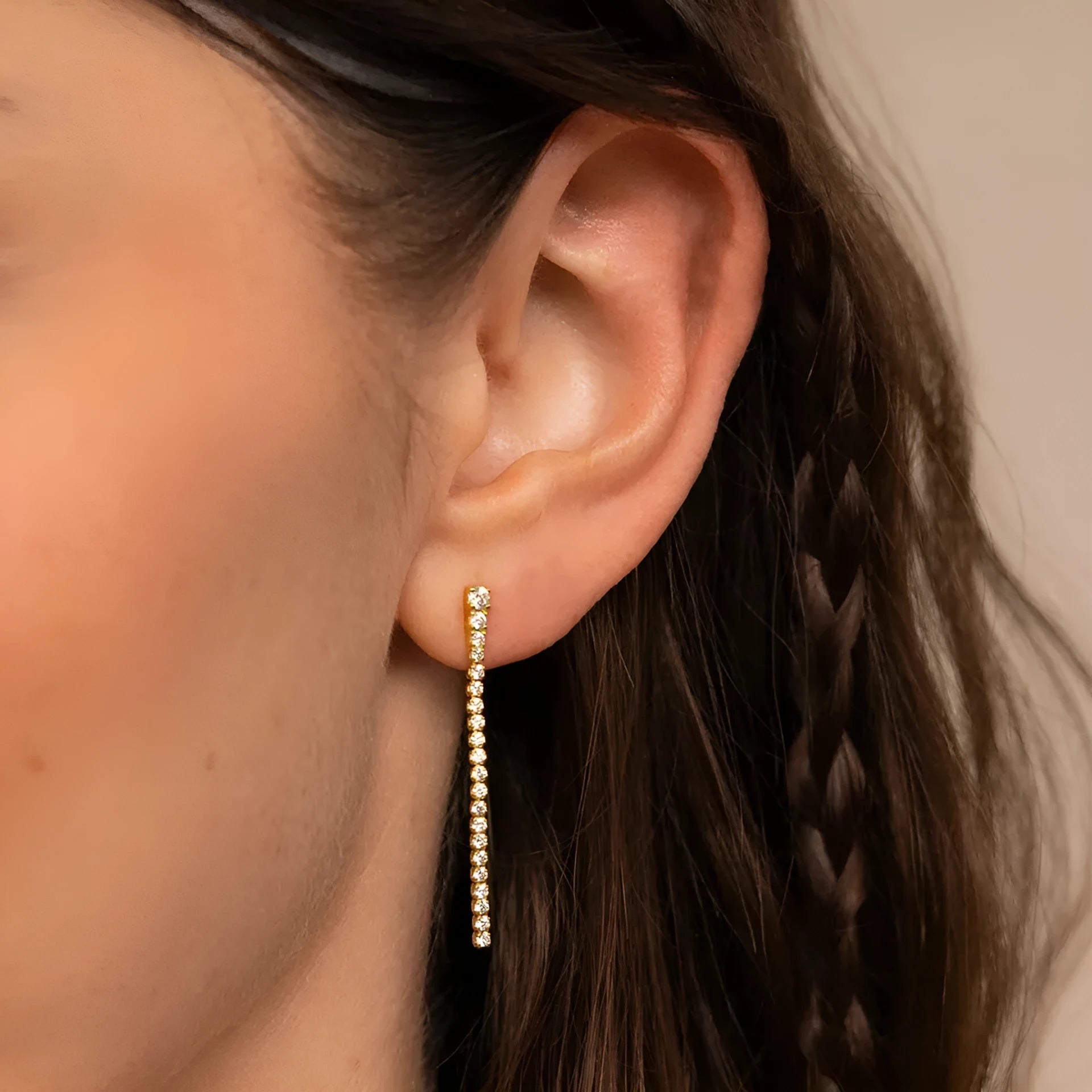 Women's stainless steel zircon earrings with geometric shape and Chinese style line decoration