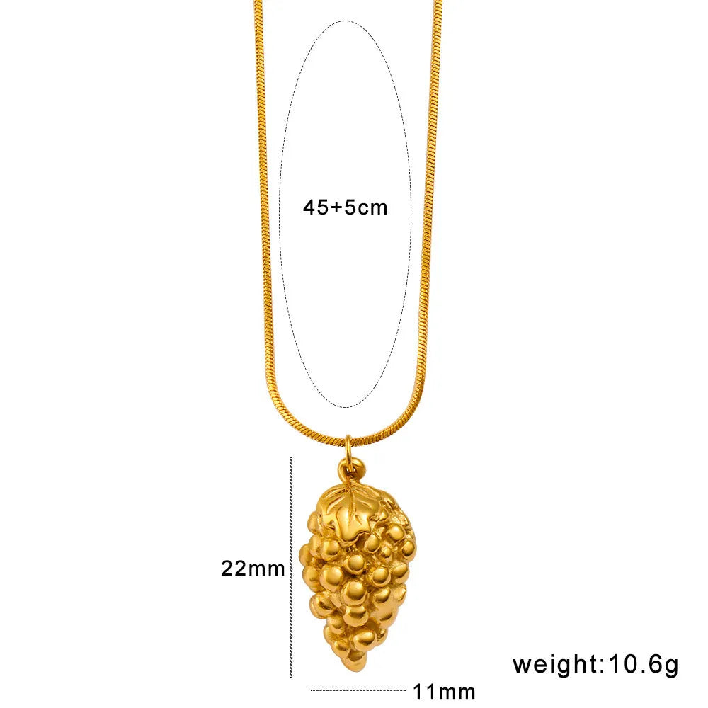 Stainless steel fruit necklace with colourful charm pendant showing six different fruit designs