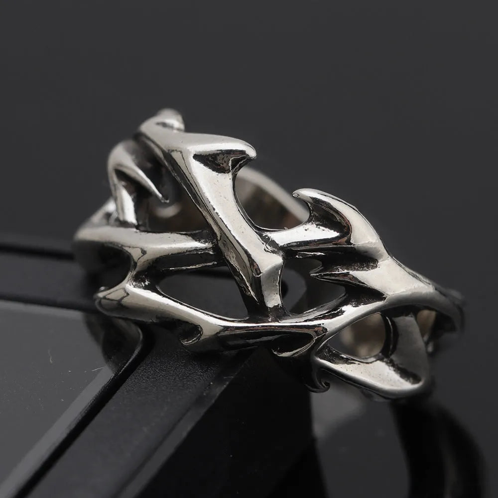 Thorn unisex adjustable copper ring with geometric flower design in J2150 thorns colour