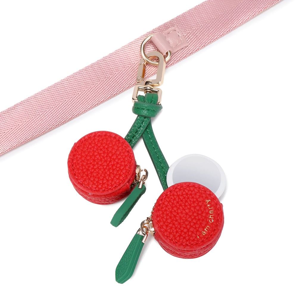 Mini solid colour PU leather coin pouch keychain in cherry red on a keyring.