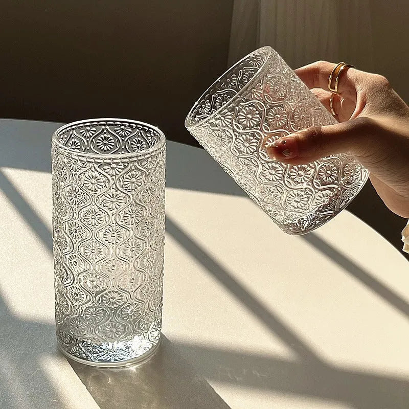 Begonia solid colour glass water cup shown in short 250ml and tall 360ml versions.