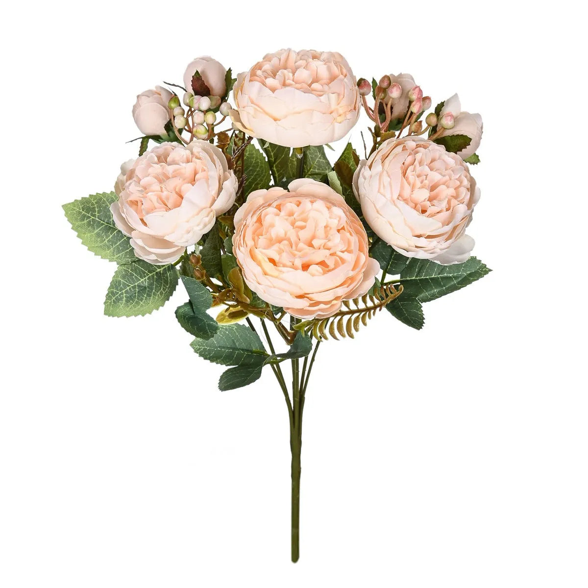 Silk artificial peony flower bouquet in champagne colour for home or wedding decoration.