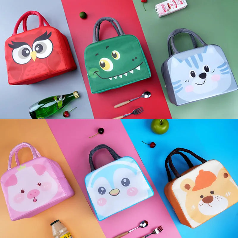 Cartoon insulated lunch box bag with aluminium foil lining and animal designs