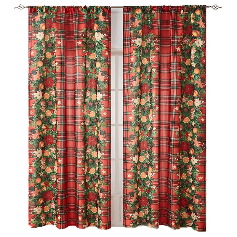 American-style printed Christmas-themed shading cloth curtain with semi-sunshade function