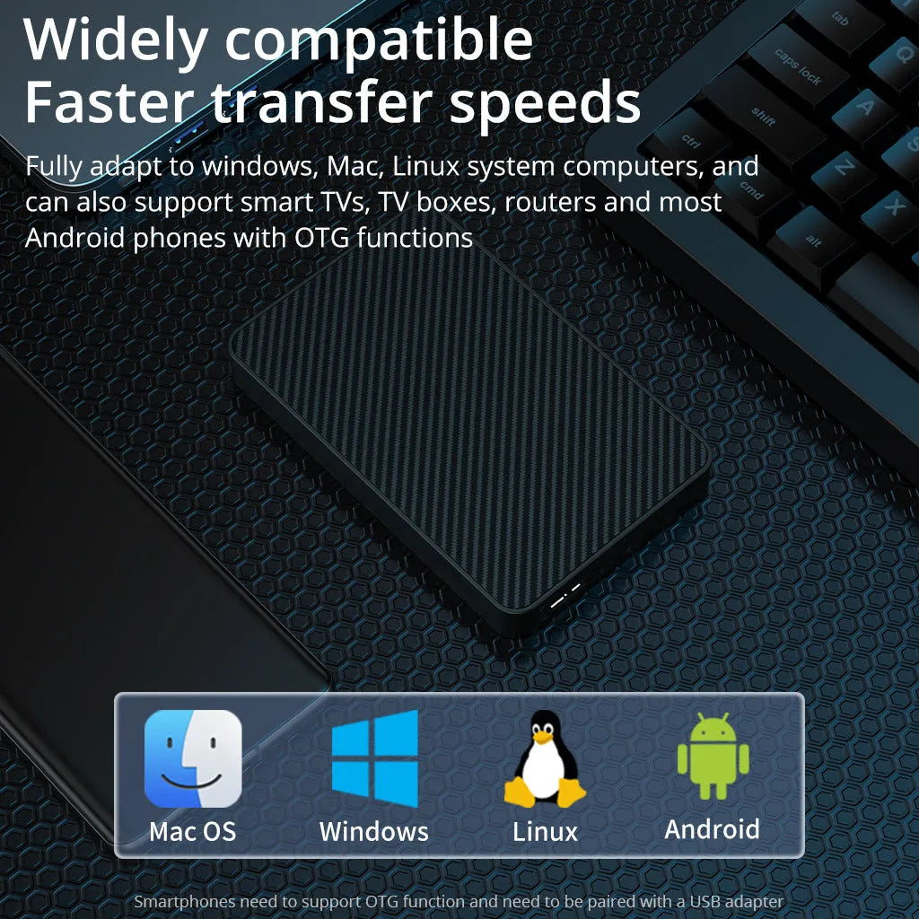 16TB portable external hard drive in black with ABS plastic shell, size 121x76.4x14 mm, YD0034 interface