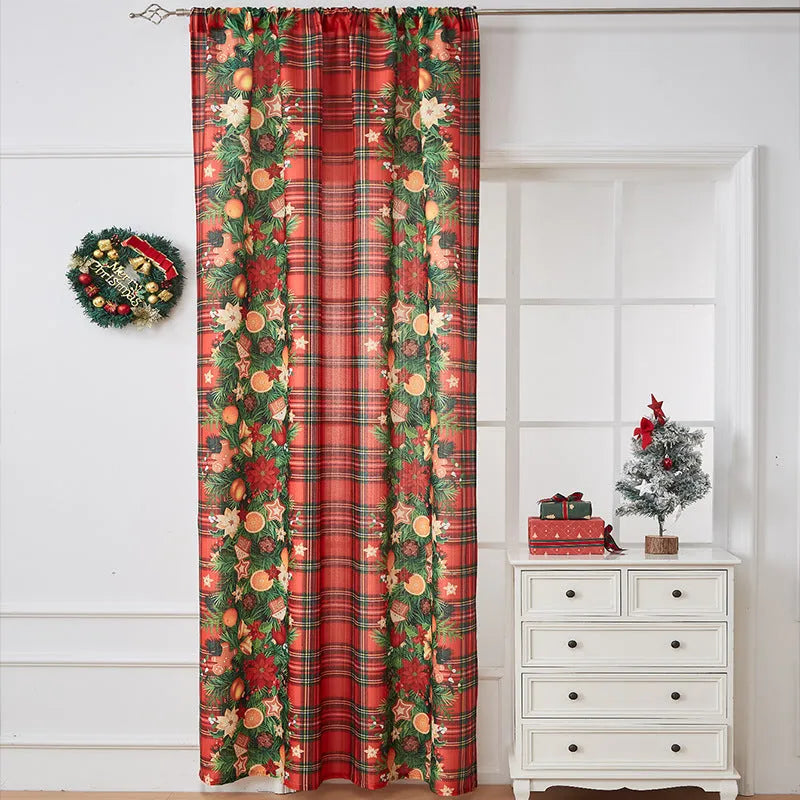 American-style printed Christmas-themed shading cloth curtain with semi-sunshade function